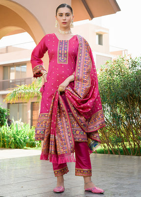 3 Pc Pink Unstitched Silk Suit Set