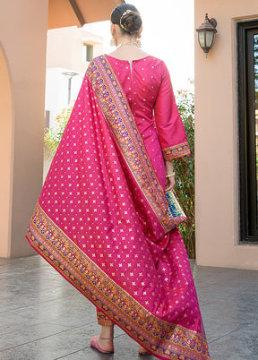 3 Pc Pink Unstitched Silk Suit Set