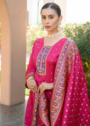 3 Pc Pink Unstitched Silk Suit Set