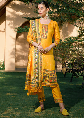 3 Pc Yellow Unstitched Silk Suit Set