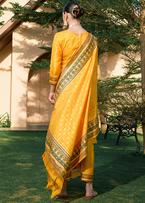 3 Pc Yellow Unstitched Silk Suit Set