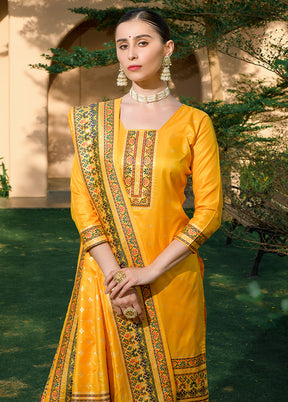 3 Pc Yellow Unstitched Silk Suit Set