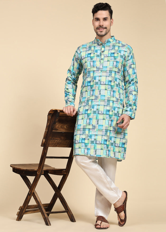 Multicolor Mandarin Collar Dupion Silk Kurta