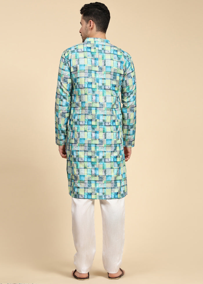 Multicolor Mandarin Collar Dupion Silk Kurta