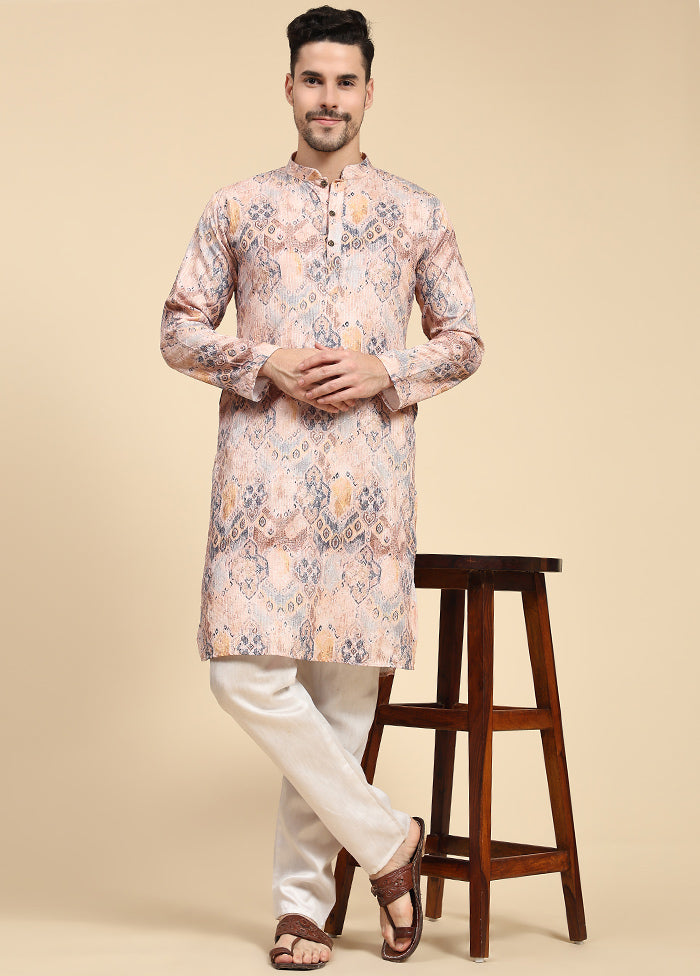 Multicolor Mandarin Collar Dupion Silk Kurta