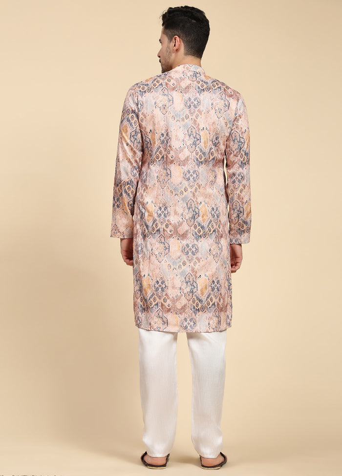 Multicolor Mandarin Collar Dupion Silk Kurta