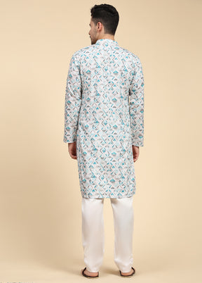 Multicolor Mandarin Collar Dupion Silk Kurta