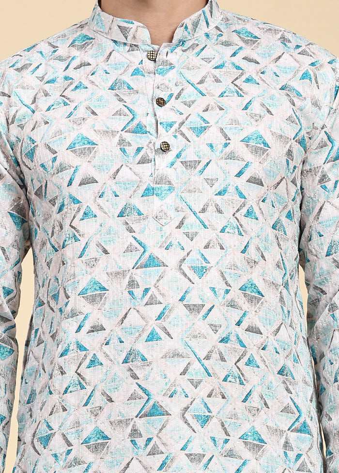 Multicolor Mandarin Collar Dupion Silk Kurta