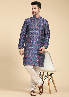 Multicolor Mandarin Collar Dupion Silk Kurta