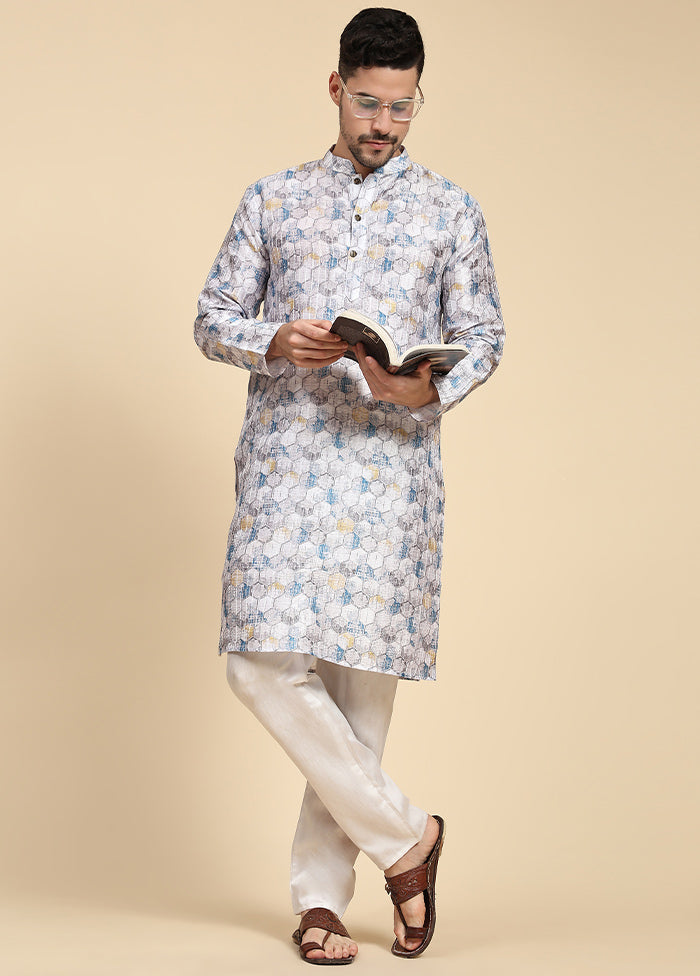 Multicolor Mandarin Collar Dupion Silk Kurta