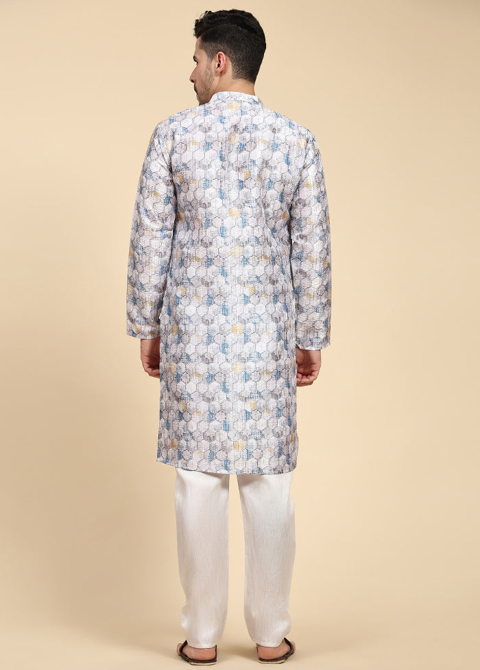 Multicolor Mandarin Collar Dupion Silk Kurta