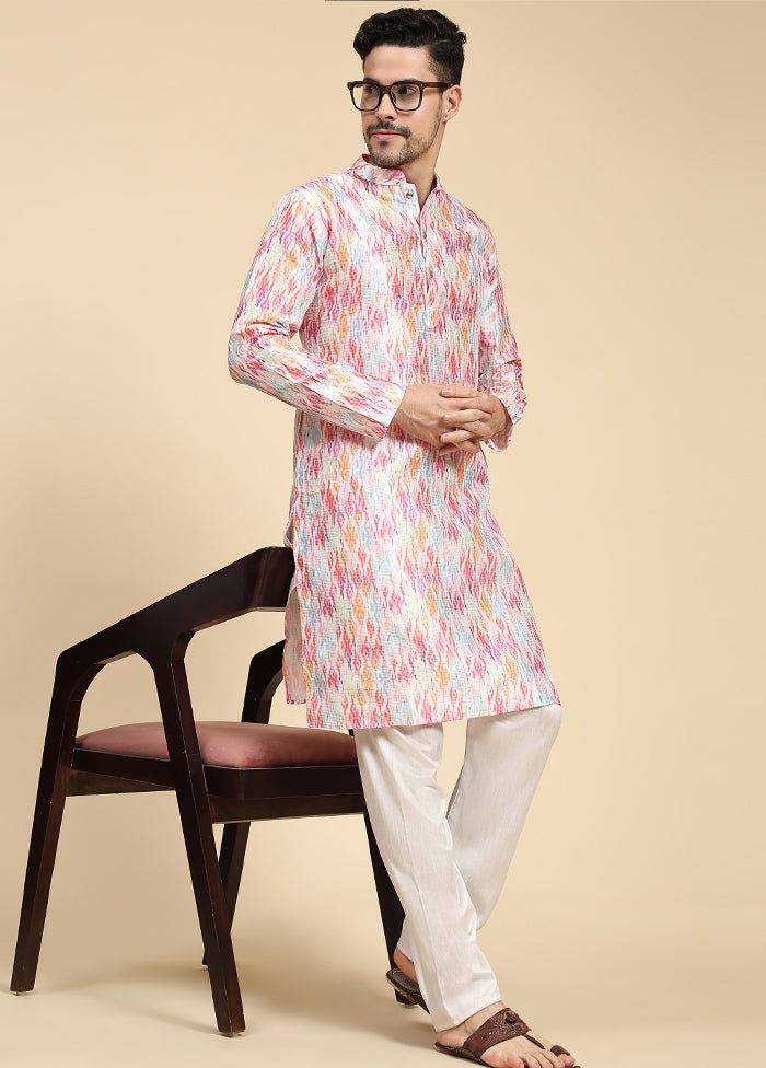 Multicolor Mandarin Collar Dupion Silk Kurta