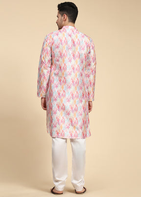 Multicolor Mandarin Collar Dupion Silk Kurta