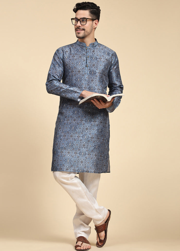 Multicolor Mandarin Collar Dupion Silk Kurta