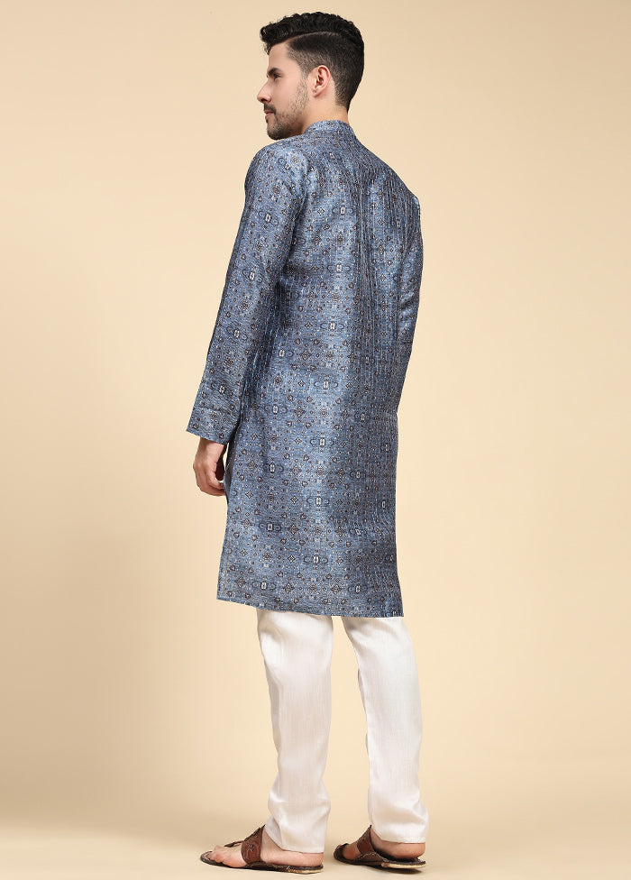 Multicolor Mandarin Collar Dupion Silk Kurta