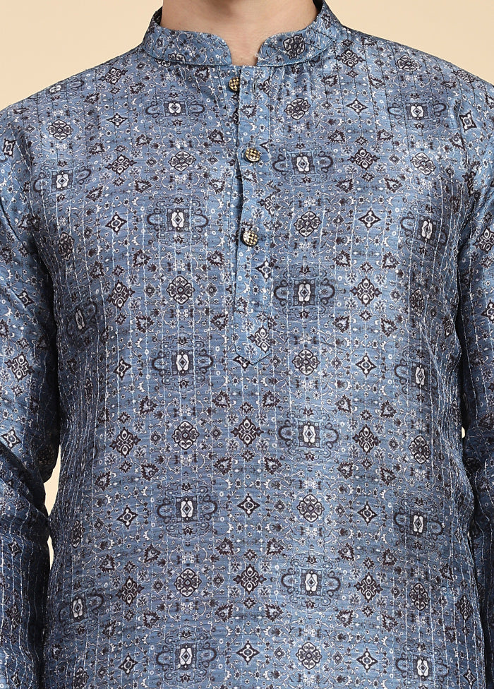 Multicolor Mandarin Collar Dupion Silk Kurta