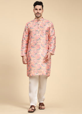 Multicolor Mandarin Collar Dupion Silk Kurta