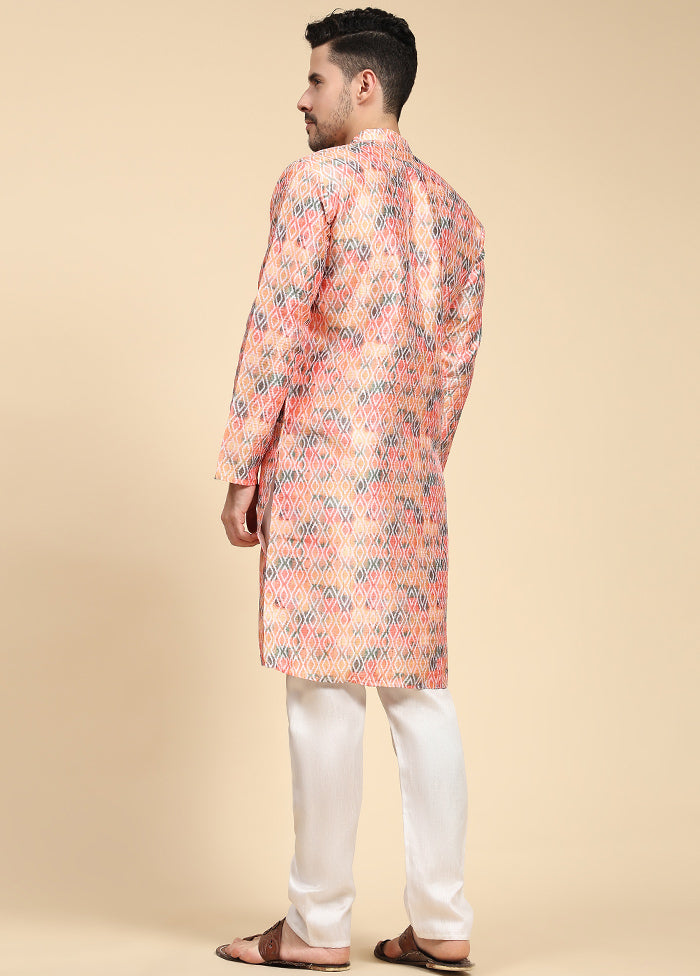 Multicolor Mandarin Collar Dupion Silk Kurta