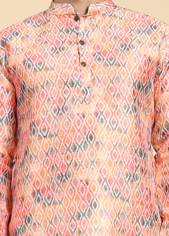 Multicolor Mandarin Collar Dupion Silk Kurta