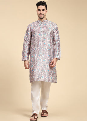 Multicolor Mandarin Collar Dupion Silk Kurta