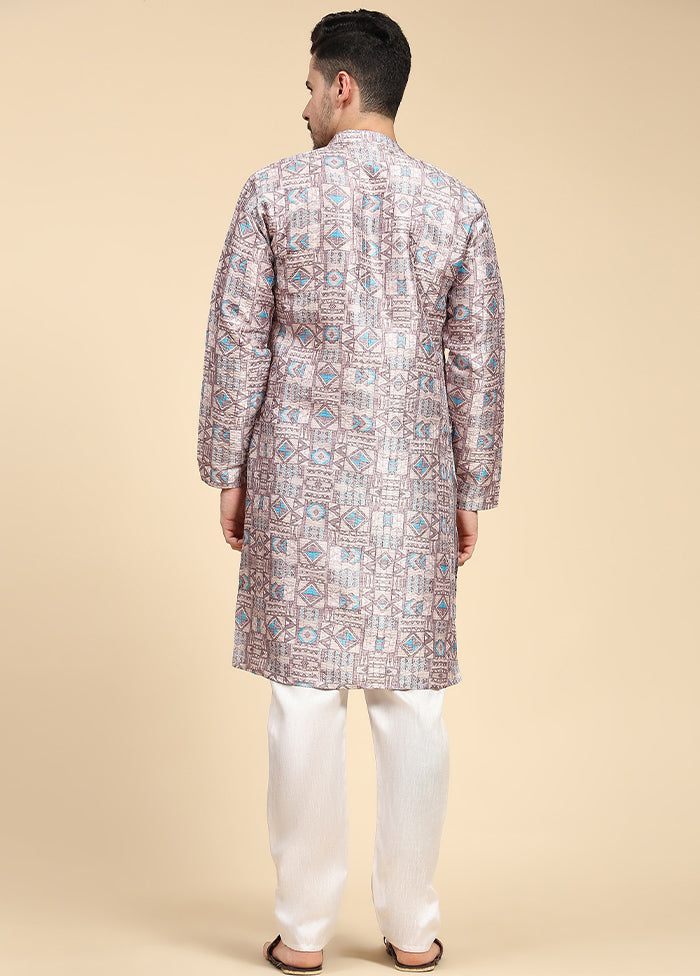 Multicolor Mandarin Collar Dupion Silk Kurta