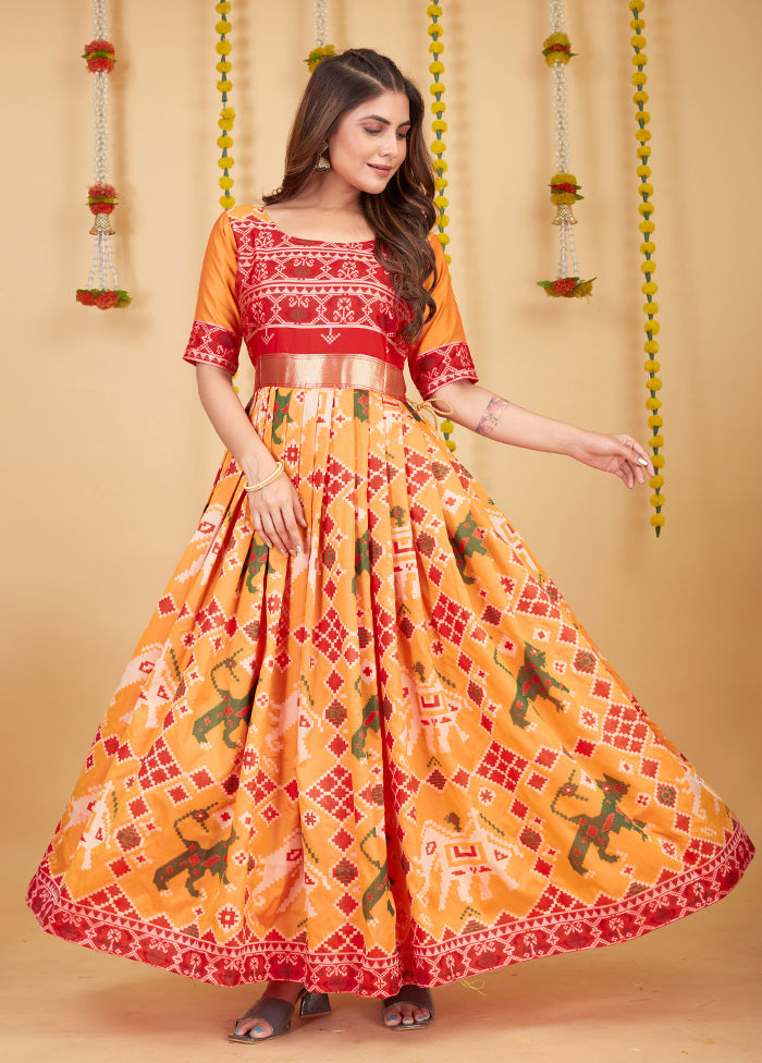 Orange Readymade Silk Indian Dress