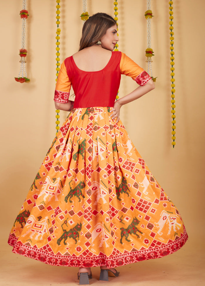 Orange Readymade Silk Indian Dress