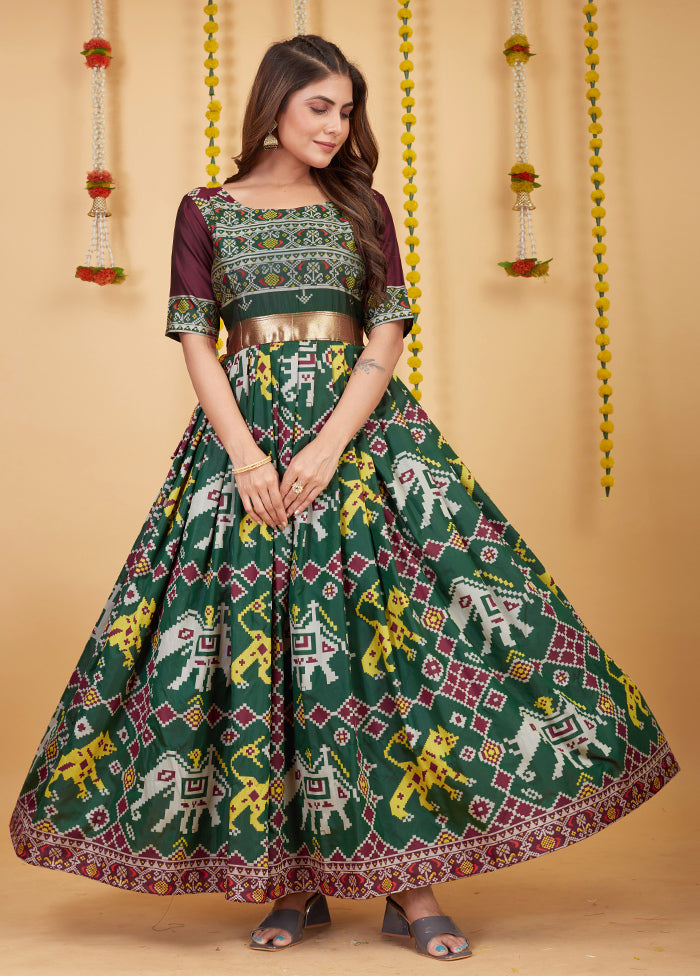 Green Readymade Silk Indian Dress