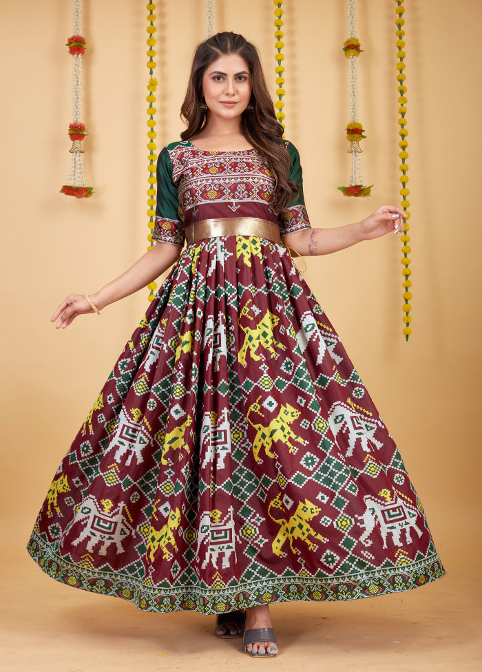 Maroon Readymade Silk Indian Dress