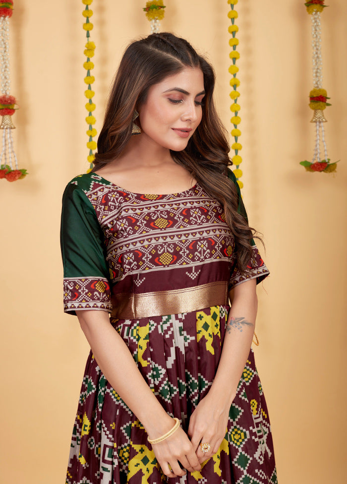 Maroon Readymade Silk Indian Dress