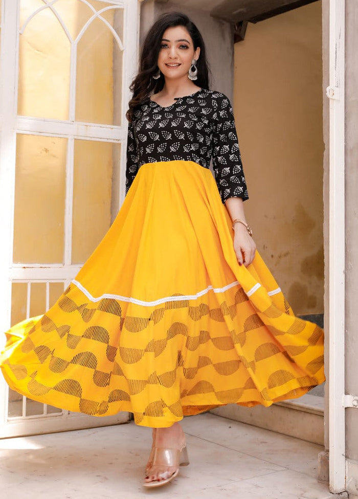 Yellow Readymade Rayon Indian Dress