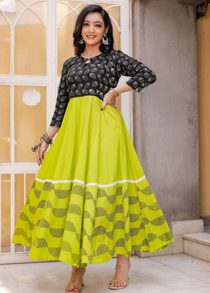 Green Readymade Rayon Indian Dress