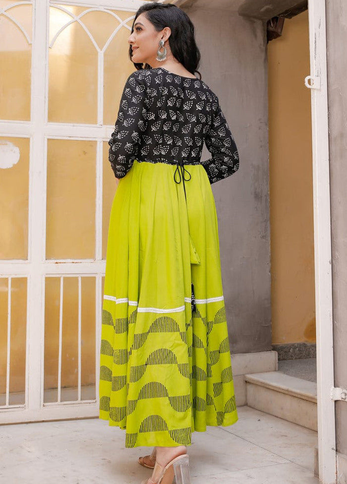 Green Readymade Rayon Indian Dress