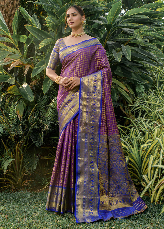 Purple Dupion Silk Saree With Blouse Piece