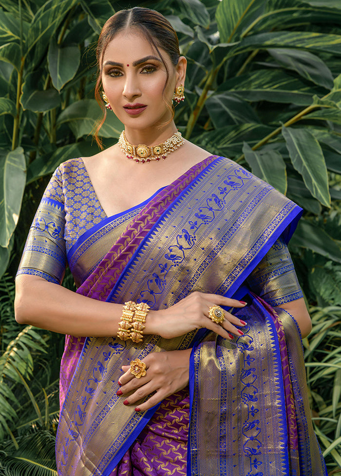 Purple Dupion Silk Saree With Blouse Piece