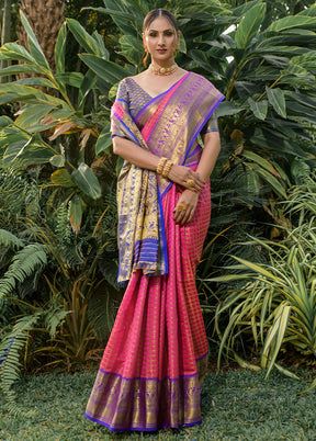 Pink Dupion Silk Saree With Blouse Piece