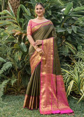 Mehendi Dupion Silk Saree With Blouse Piece