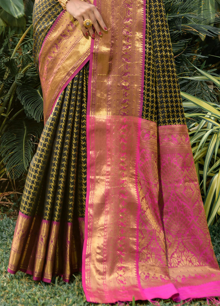 Mehendi Dupion Silk Saree With Blouse Piece