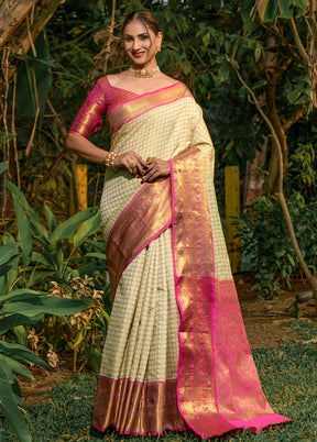 Off White Dupion Silk Saree With Blouse Piece