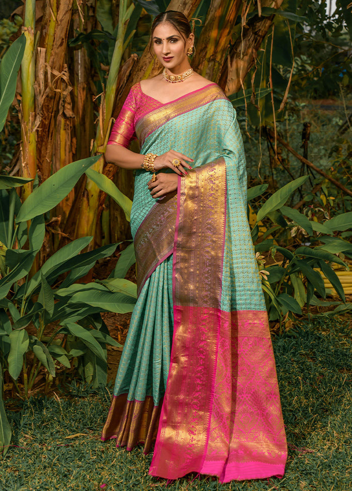 Sea Green Dupion Silk Saree With Blouse Piece