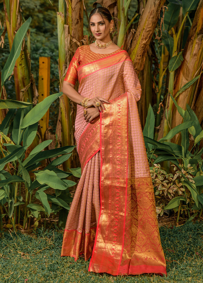 Peach Dupion Silk Saree With Blouse Piece