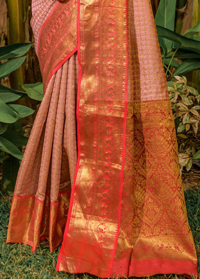 Peach Dupion Silk Saree With Blouse Piece