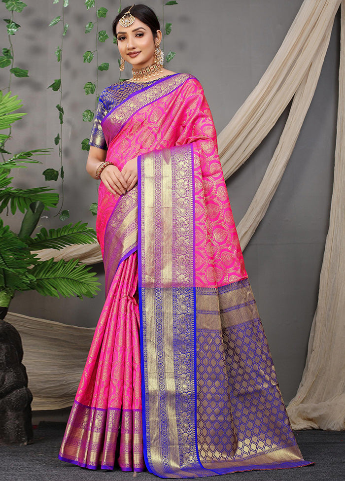 Pink Dupion Silk Saree With Blouse Piece