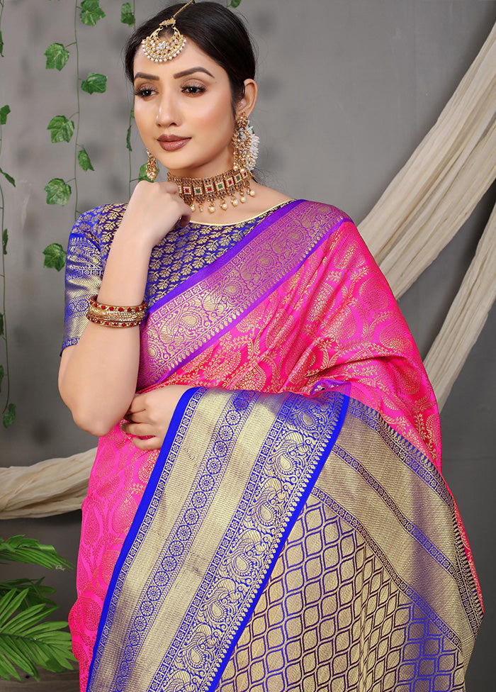 Pink Dupion Silk Saree With Blouse Piece