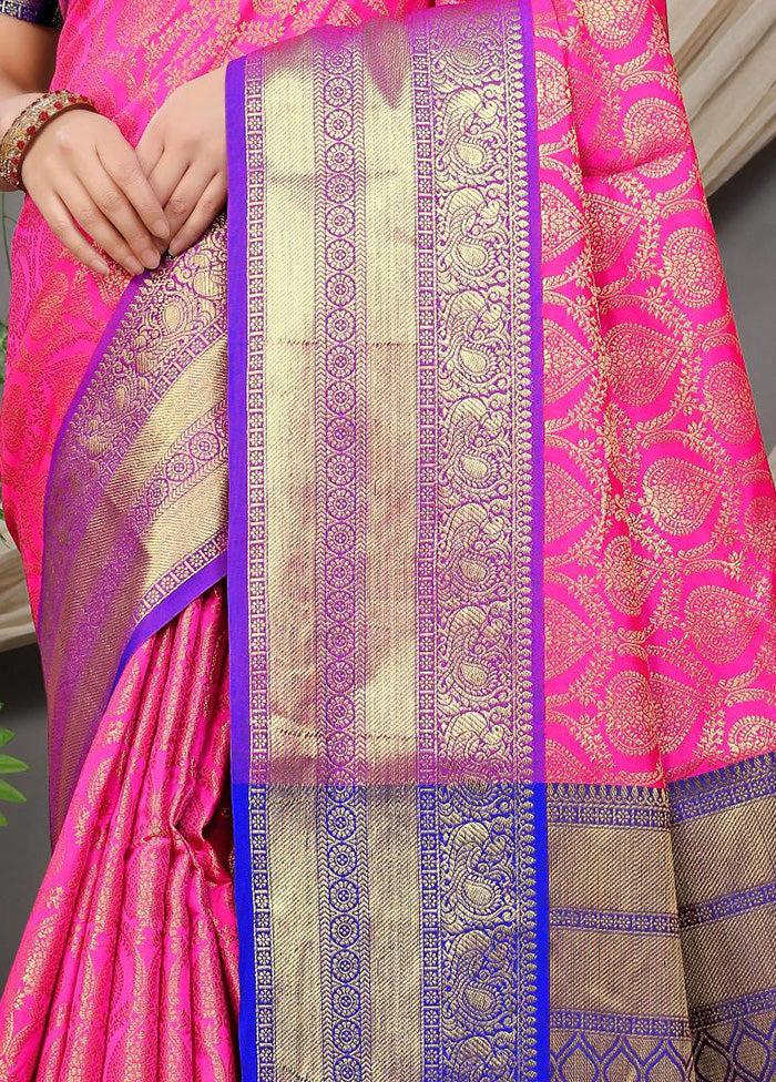 Pink Dupion Silk Saree With Blouse Piece