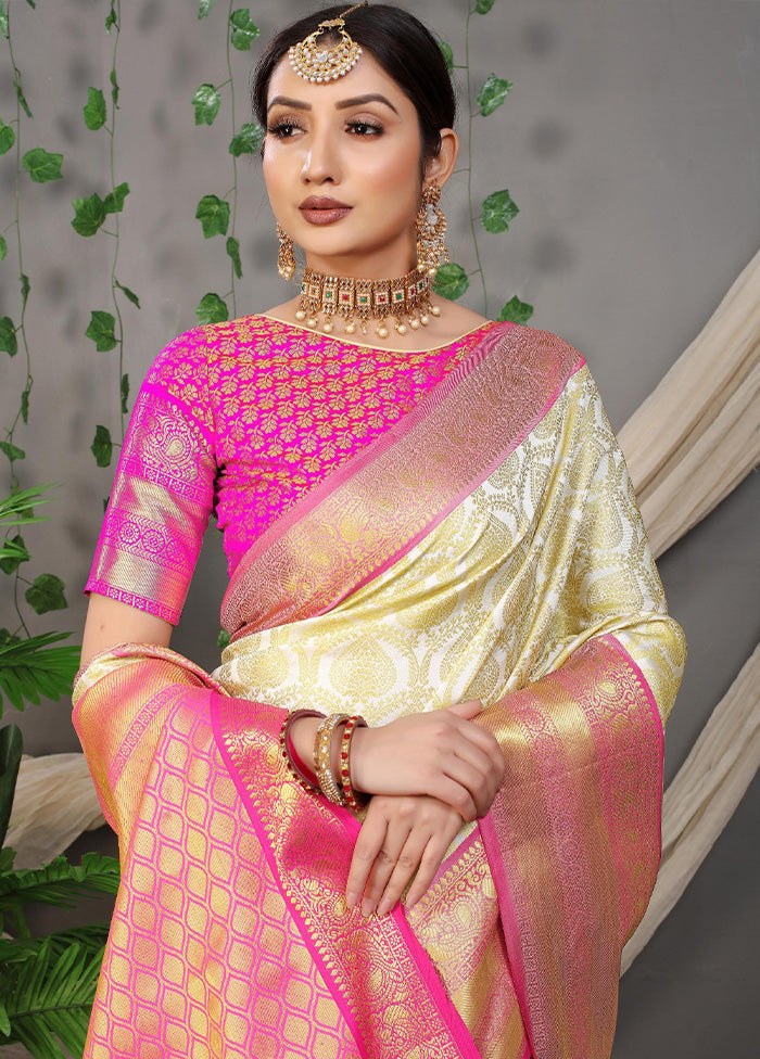 Off White Dupion Silk Saree With Blouse Piece