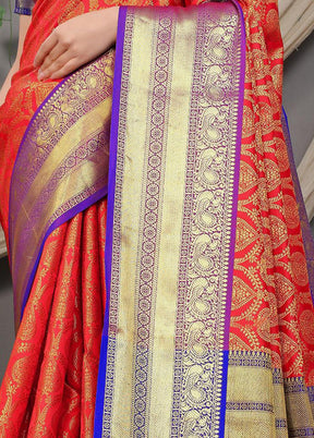 Red Dupion Silk Saree With Blouse Piece