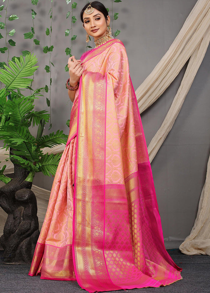 Baby Pink Dupion Silk Saree With Blouse Piece