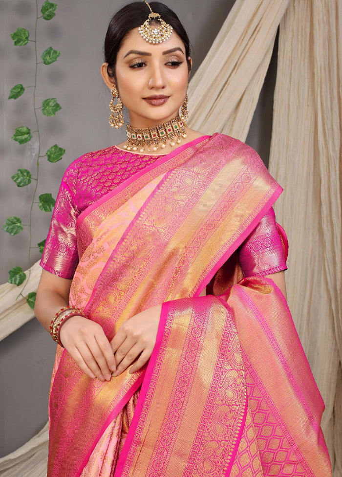 Baby Pink Dupion Silk Saree With Blouse Piece