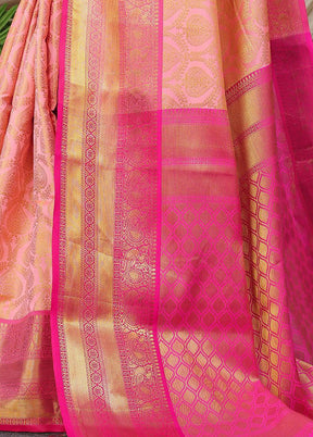 Baby Pink Dupion Silk Saree With Blouse Piece